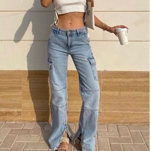 Zara Cargo Split Hem Jeans Size 4